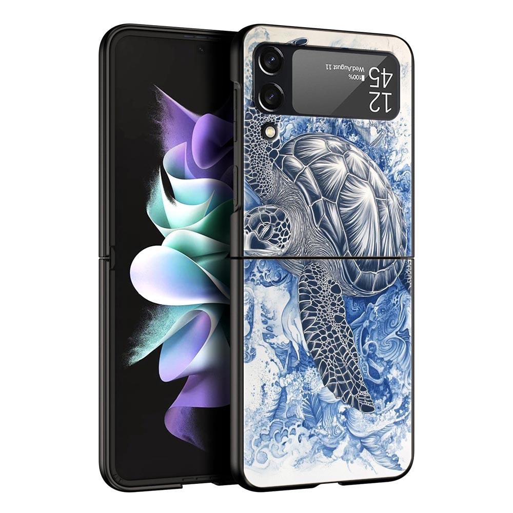 Ocean Coastal Seashell Seaweed Pattern Hard PC Phone Case For Samsung Galaxy Z Flip 7 6 5 4 Black Cover For Galaxy Z Flip3 Shell