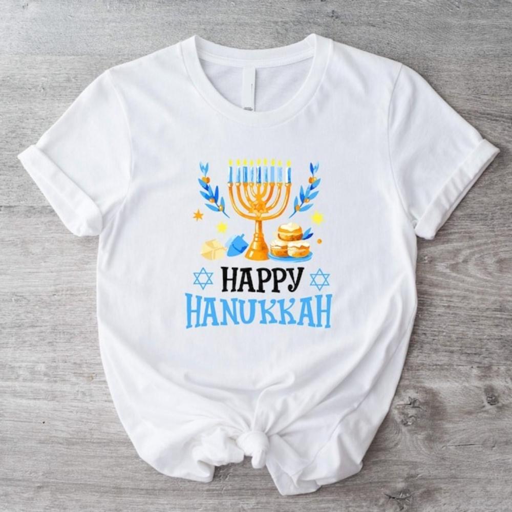 Happy Hanukkah Jewish Holiday Tshirt Woman Man Fashion Casual Cotton Graphic T Shirts Streetwear Tops Tee Shortsleev S