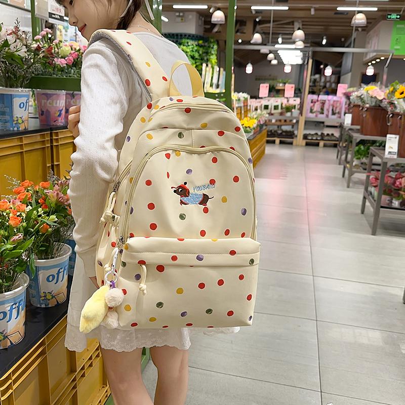 Puppy Dot Print Backpack Junior High School Student Lightweight Schoolbag Girls Large Capacity Backpack