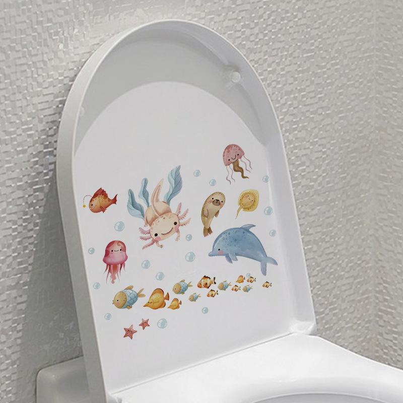 DIY Deep Sea World Animal Wall Stickers for Bathroom Toilet Decor Self Adhesive Stickers