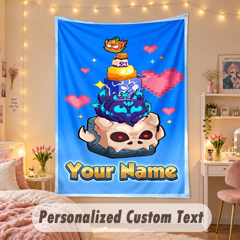 Benutzerdefinierte Personalisierte Wandteppich, Blox Fruits Druck Benutzerdefinierter Text mit Namen Wandkunst zum Aufhängen für Schlafzimmer
