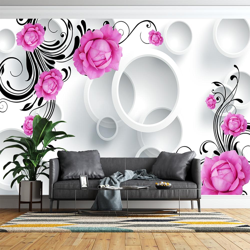 Simple Fashion Rose Flower Mural Circle Purple Floral Wallpaper Living Room Bedroom Home Decor