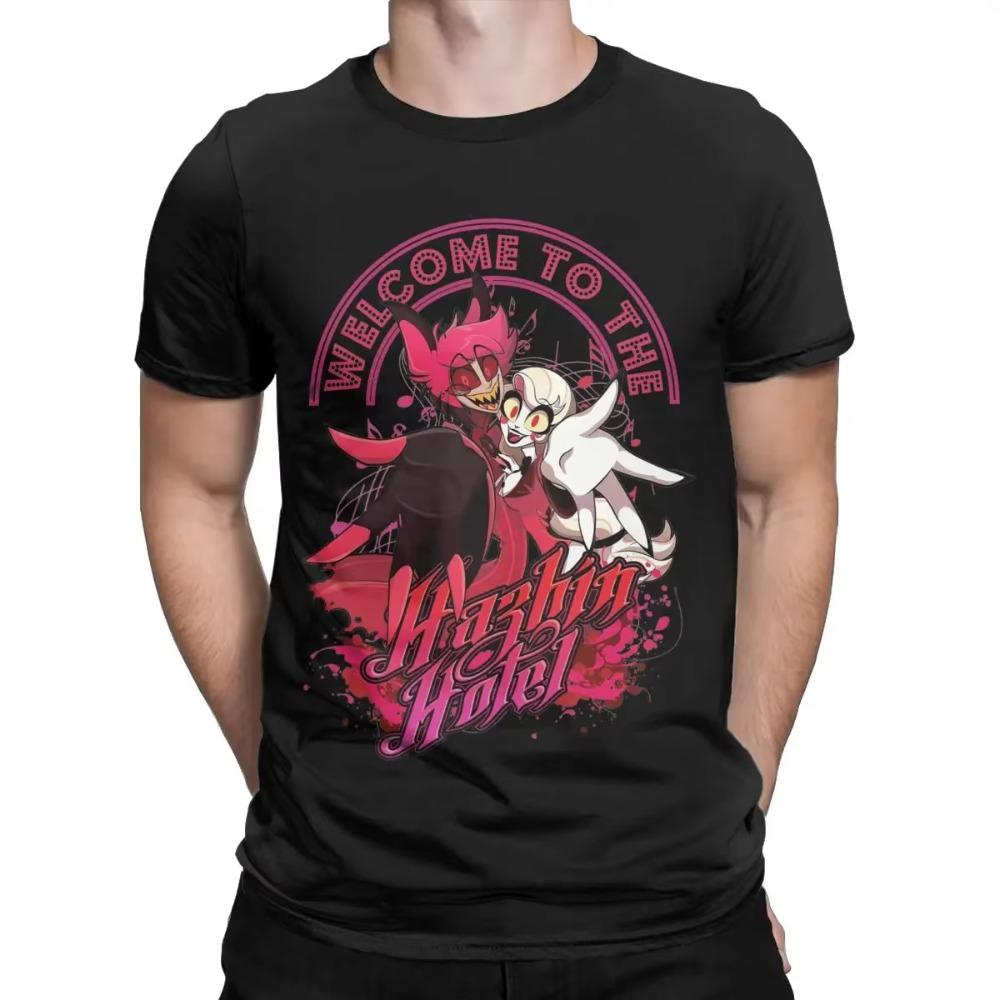 Men's T-Shirts Welcome To The Hazbins Hotels Funny Cotton Tees Short Sleeve T Shirt Crewneck Tops Graphic