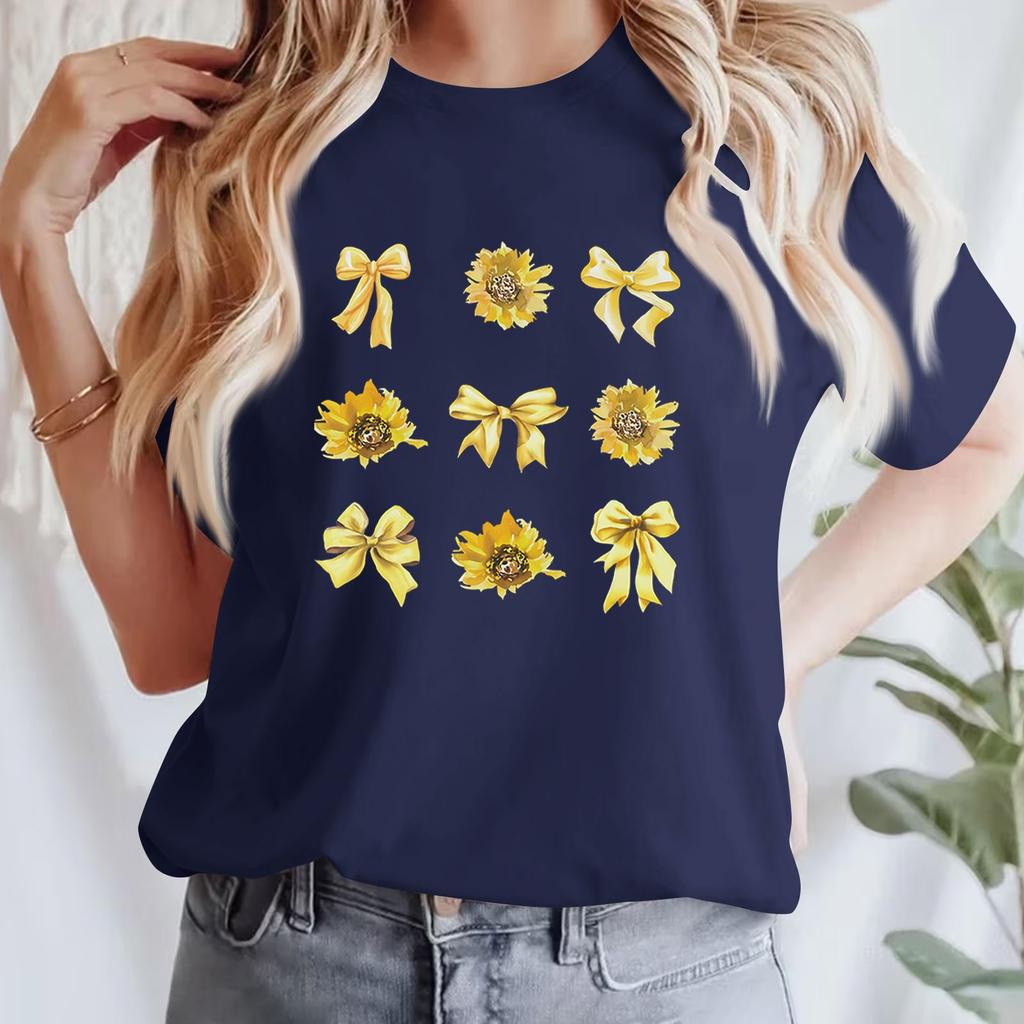 Lässiges bedrucktes T-Shirt für Damen, Rundhalsausschnitt, Pullover, kurzärmelig