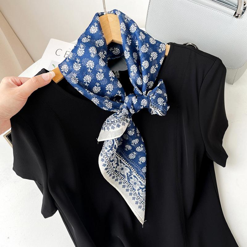 Korean Decorative Scarf Scarf Summer Scarf Square Scarf High-end Thin Style Xiliya Printed Square Scarf Tied Hair Strap