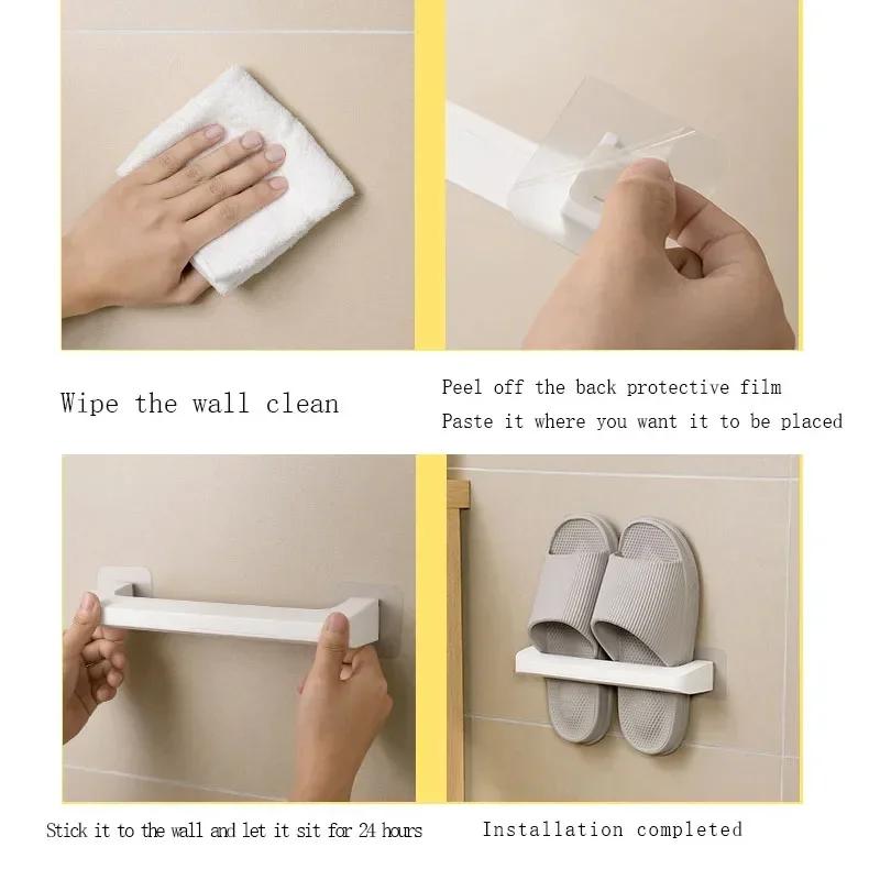 Wall-mounted Slipper Rack Non-porous Bathroom Shoe Organizer Durable Waterproof Strong Load-bearing Rack by Ecoco