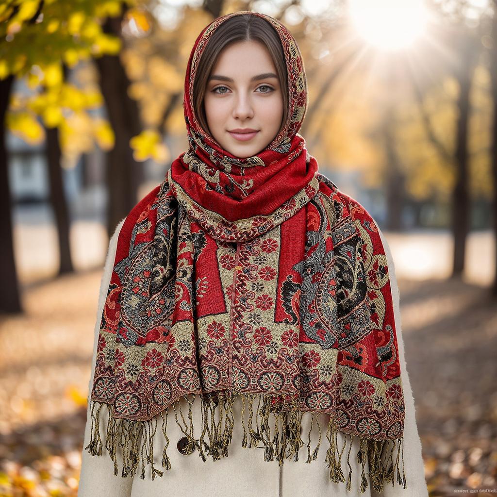 Etnický styl Květ kešu Polyesterová dlouhá šála Retro střapce Vyšívaná šála k čínskému oděvu Cheongsam Cestovní šátek Šátek na hlavu