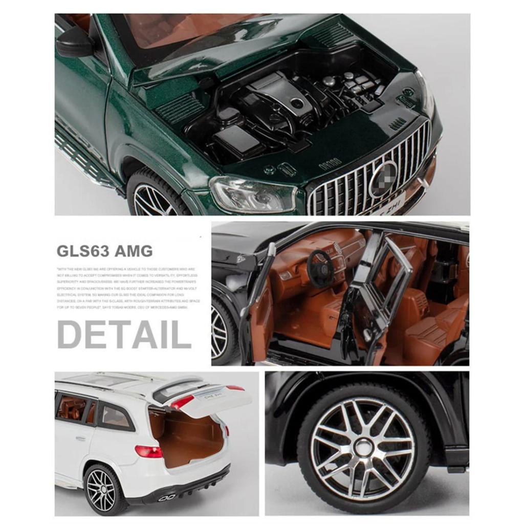 Modello di auto giocattolo in lega pressofusa Benz GLS63 AMG in scala 1/24, modello di auto giocattolo in metallo, SUV, con suono e luce, per bambini