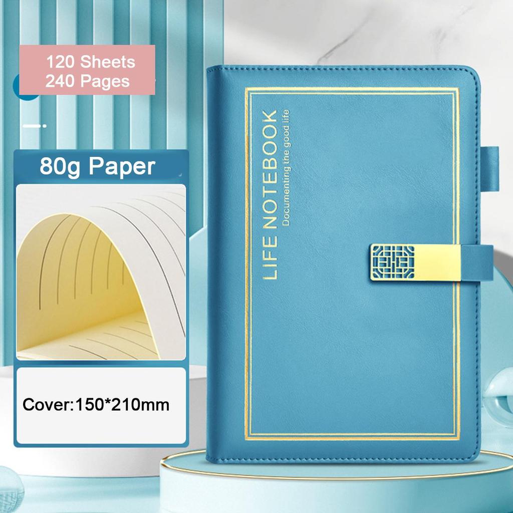 A5 Leder-Business-Notizbuch, Schnallendesign, Arbeitsbesprechungs-Protokollbuch, Schüler-Fachheft, verdicktes Tagebuch, linierte Seiten, Reiselogbuch,