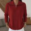 2026 European & American Zipper Knit Cardigan: Women's Autumn/Winter Casual Solid Color Fashion Sweater Outerwear