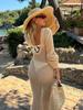 EDOLYNSA Robe longue sexy en tricot à col en U et manches cloches pour femmes, maillots de bain, bikinis féminins, cache-maillots, tenue de plage au crochet pour les vacances, été 2025, K21