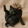 Flower Pot Grooming Cat Shape Planter Pot Stress-Relief Mood Booster Indoor Plant Pot Office Desk Decoration