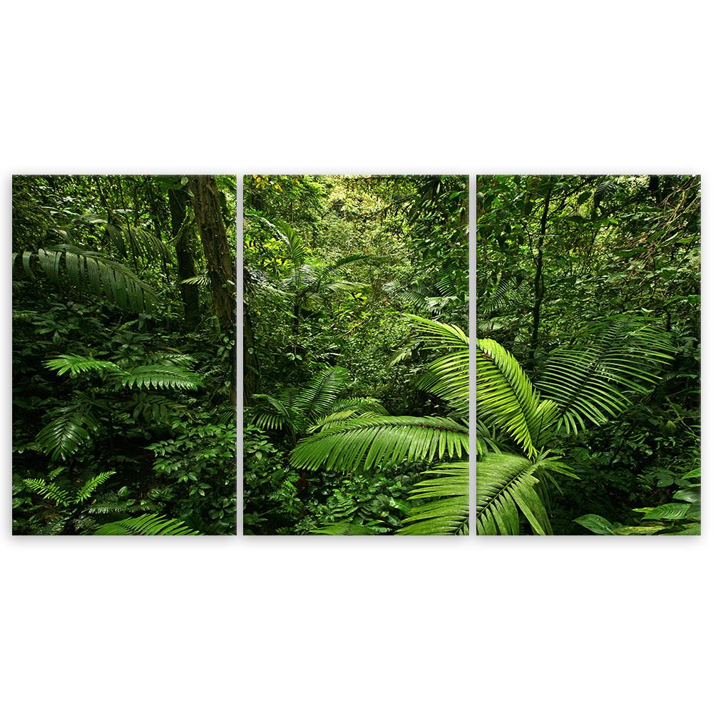 Three Piece Picture Canvas Print Green Forest Leaves
