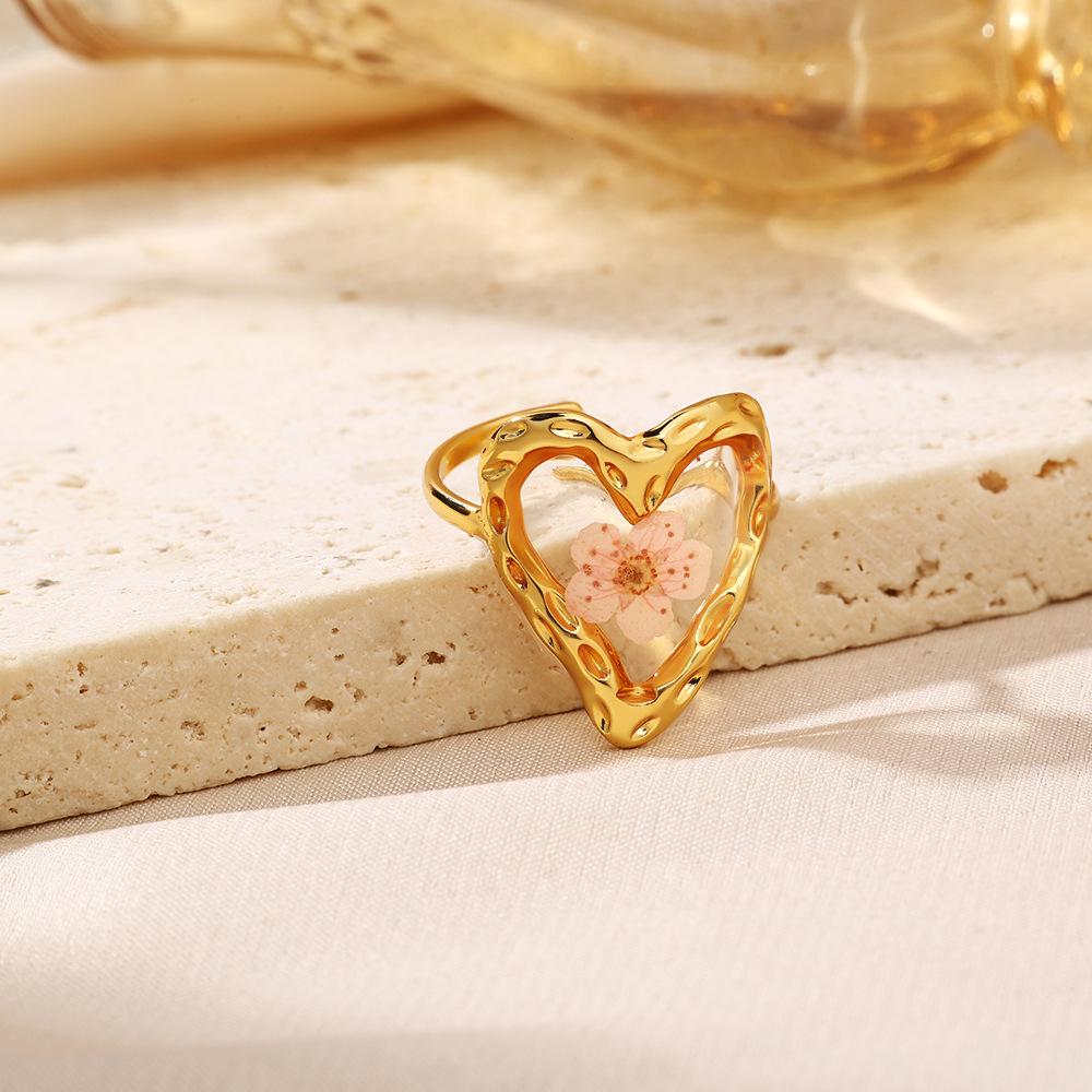 18K Gold Stainless Steel Clover & Daisy Flower Ring for Women