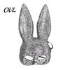 Festival Performance Props Disco Mirror Rhinestone Rabbit Mask, Sparkly Glitter Bunny Face Mask Cute Cosplay Ears for Halloween Party, Shiny
