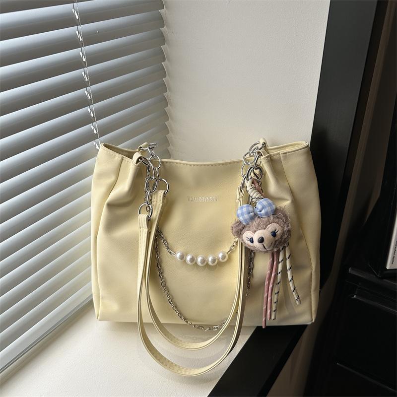 Trendy Women's Bags New Versatile Commuter Texture Pearl Chain Large Capacity Casual Shoulder Tote Bag