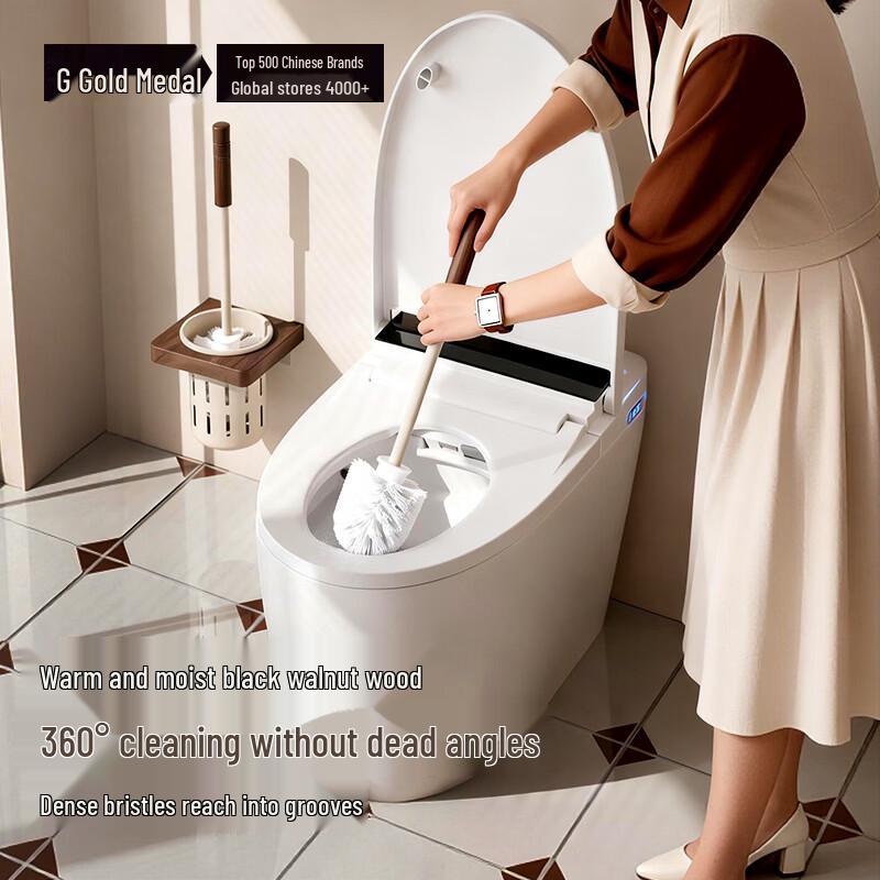 GOLDENHOME Walnut Mid-Century Wall-Mounted Toilet Brush