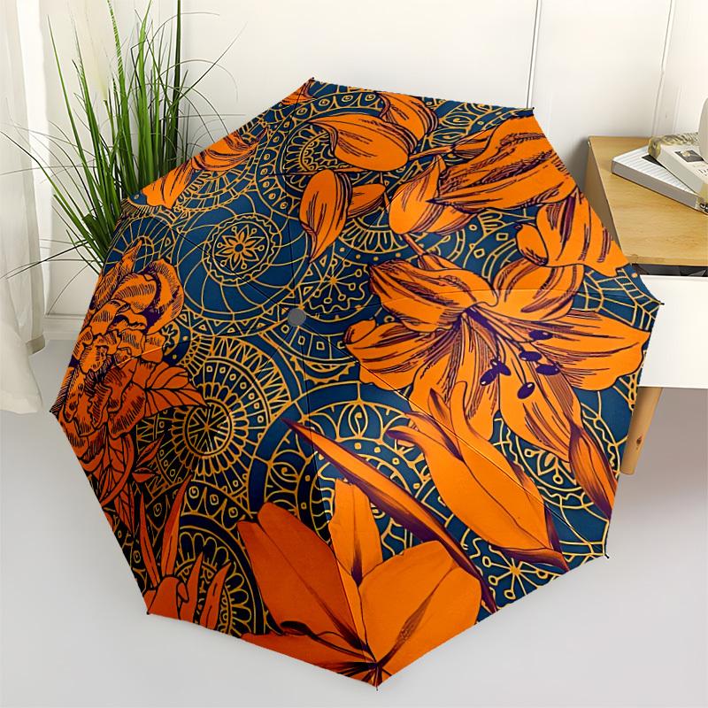 

1pc Floral Mandala Automatic Open/close Folding Umbrella, Compact Portable Travel Umbrella, Cute Umbrella, Durable Construction yy260328033