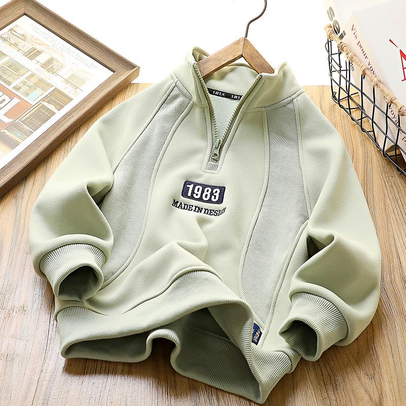 Boys' Winter 2024 Fleece Sweatshirt: Half-Zip, Long-Sleeve, Korean Style for Kids