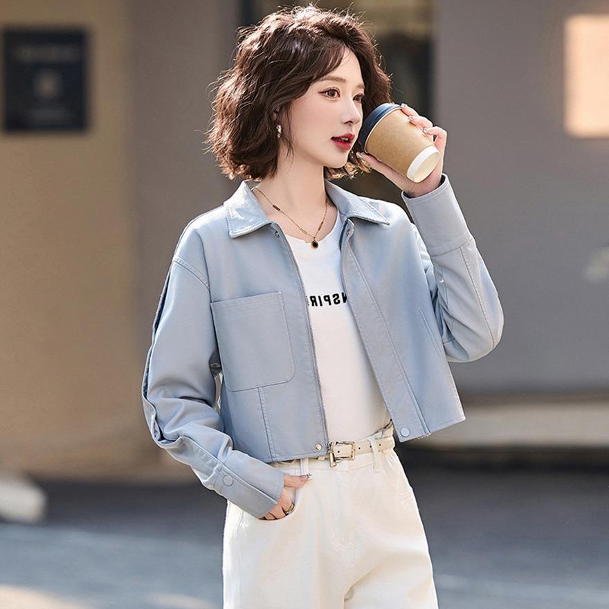 

Короткая кожаная куртка женская новая весна и осень уникальный крутой стиль темперамент повседневная кожаная мотоциклетная куртка XL синий