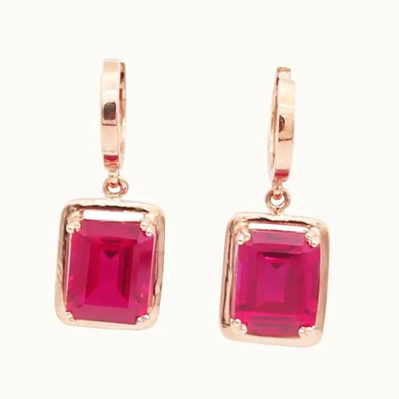 Purple Gold-Plated Rose Gold Square Redstone Earrings, Fashionable And Exquisite Trendy Personalized Colored Gold Earrings.