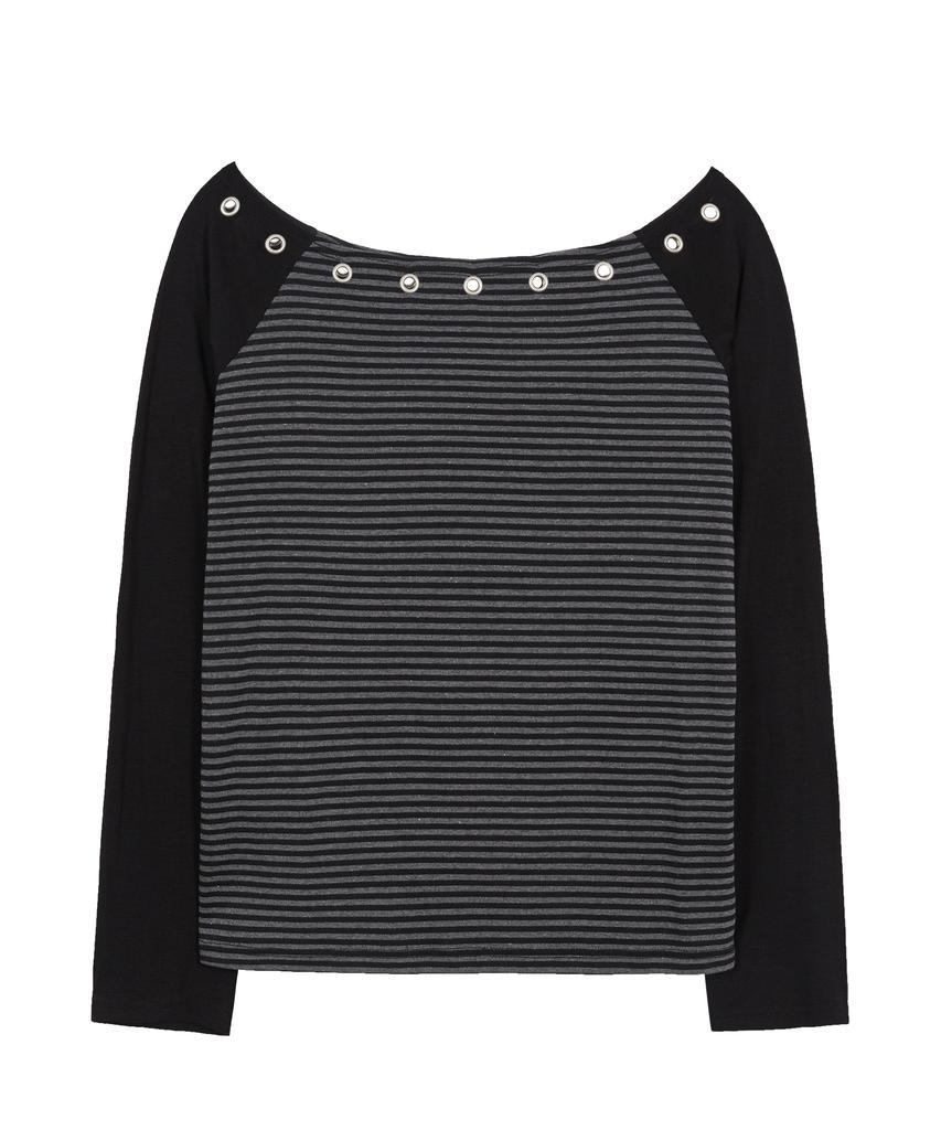 ILLIGO Raglan Off-Shoulder Long Sleeve Striped Charcoal