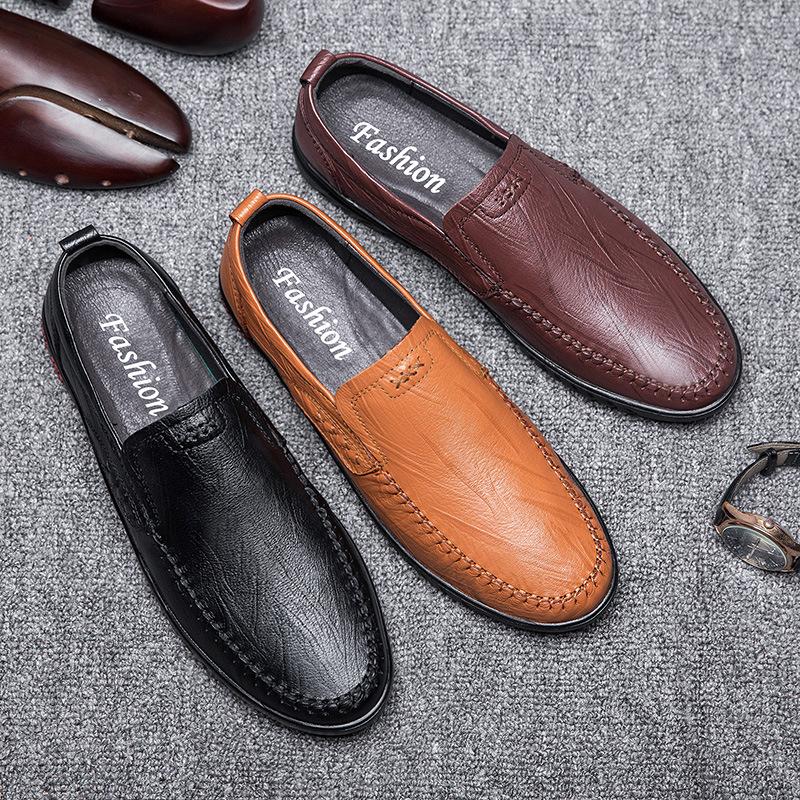 Sandals Men's Shoes Carved Hollow Leather Shoes Men's Soft Sole Breathable Casual One Pedal Lazy Cowhide Business Leather Shoes