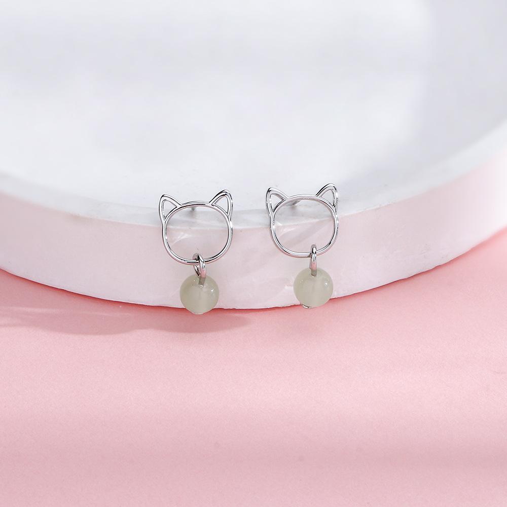 

Серьги-гвоздики «Кот-самец», женственная личность, креативные серьги с питомцем, милые и игривые новые китайские серьги с нефритом Хэтянь