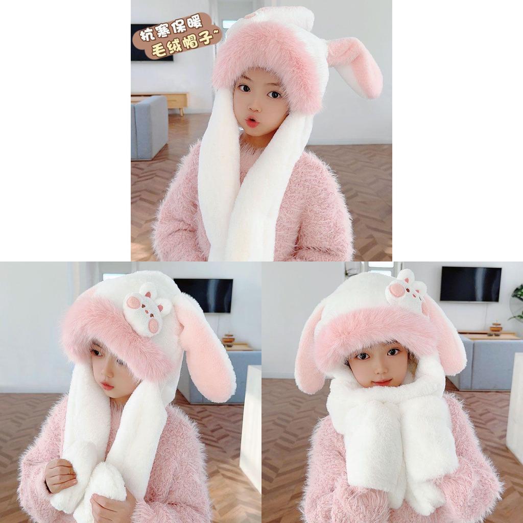 Cute Rabbit Ears Kids Winter Hat With Moving Ears And Warm Fleece For Girls Age 2 To 12