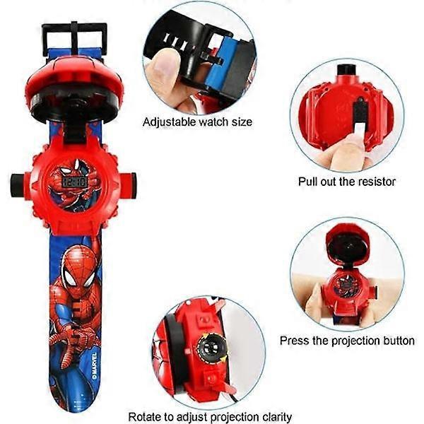 Kids Watch, Spiderman 24 Superhero Figures Projector Watch, Boys Glow In The Dark Toy Watch, Marvel Licensed Gift