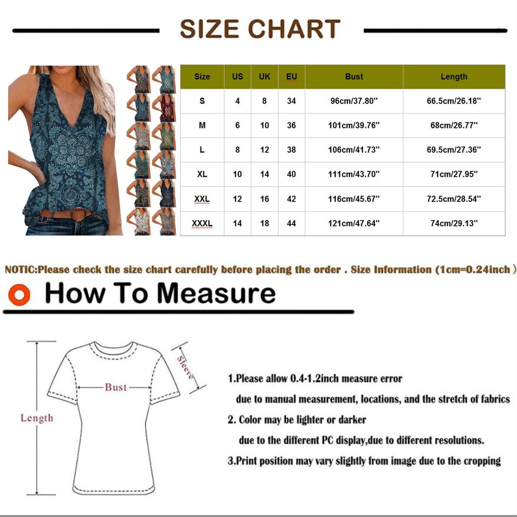 Ladies Sleeveless V Neck Print Tank T-Shirt Summer Tops Blouses For Women