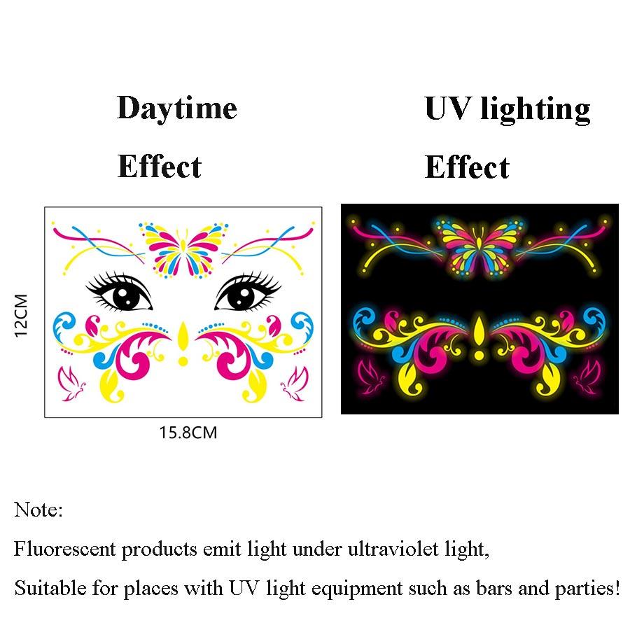 Face Tattoo Sticker Butterfly Temporary Tattoo Waterproof 4 Sheets UV Fluorescence Temporary For Women  High Quality