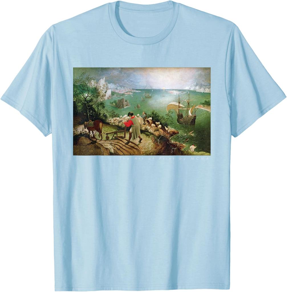 Landscape with the Fall of Icarus Fine Art Print Graphic Tee Cotton Casual Crew Neck TShirt for Men