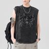 New 230g Heavy Pure Cotton Wash Vest Men's Print Solid Color Wide Shoulder Sleeveless Sports Shoulder