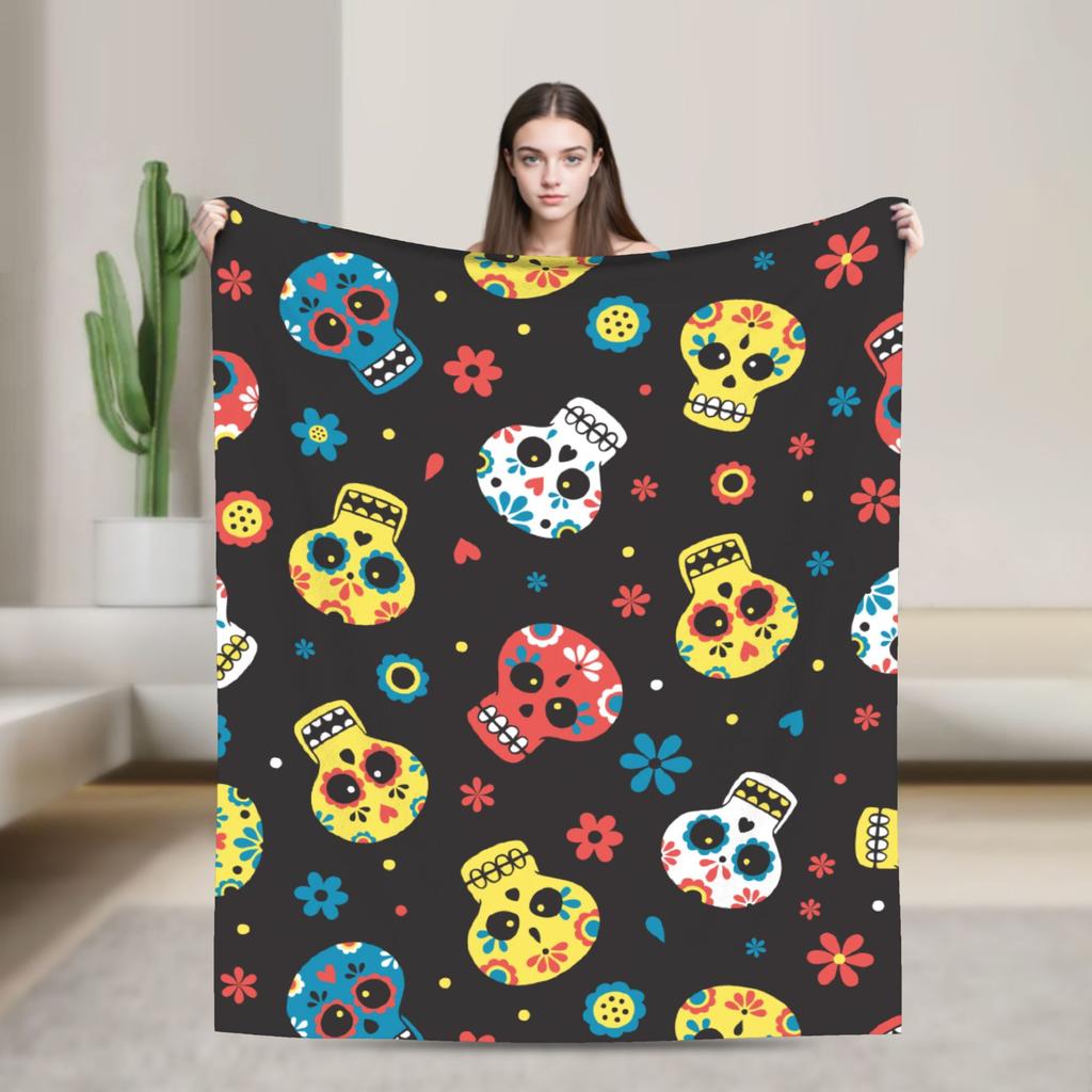 Floral Skull Vintage Blankets Day of the Dead Wool Awesome Soft Throw Blankets for Home All Season