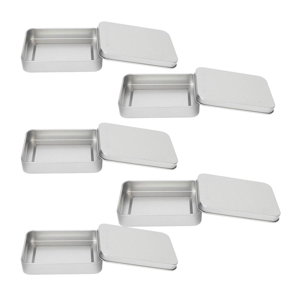 5pcs Slide Top Tin Containers Empty Portable Slide Top Rectangular Storage Box for Tea Gift Silver