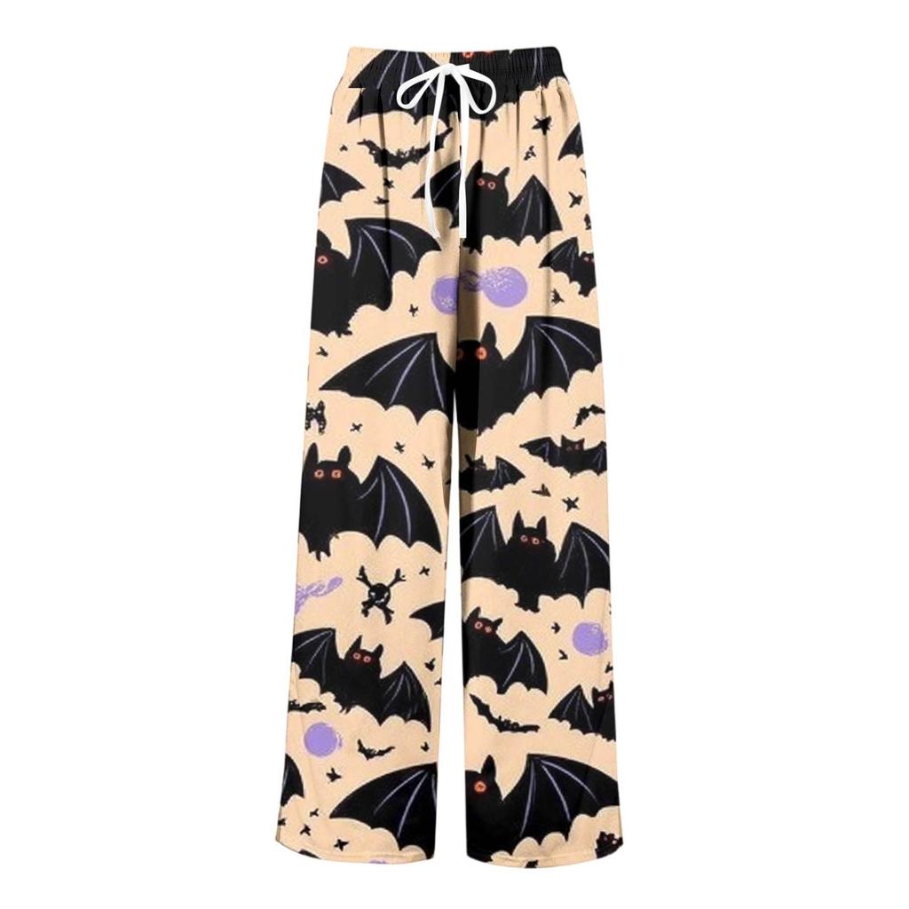 Women's Casual Wide Leg Pants Stretch Belt Pocket  Print Adjustable Tie Pants
