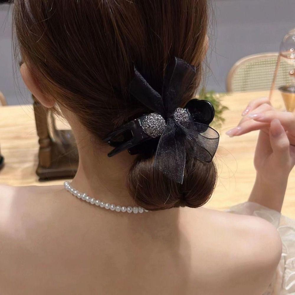 French Style Hair Claws Champagne/Black Headwear Sweet Lace Bow Hair Clips  for Women Girls