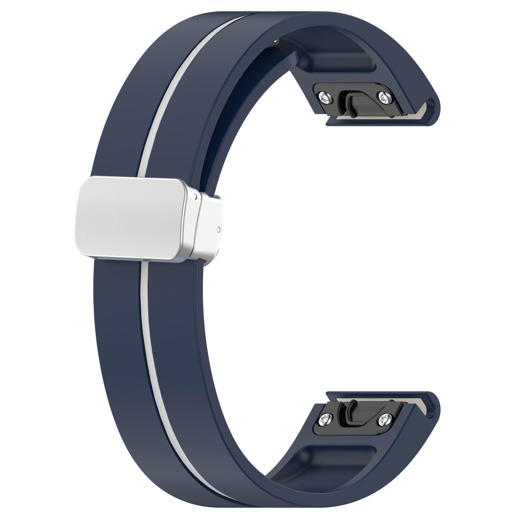 

For Samsung Galaxy Watch 6/6 Classic/5/4 Magnetic Silver Buckle Watch Strap 20mm Dual Color Silicone Band Midnight Blue White
