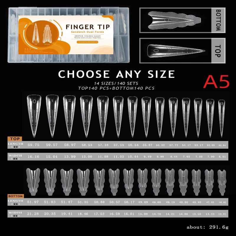 140Pcs Dual Forms Extension Nail Perfect Shape Builder Gel Sandwich System Nail Art Manicure Kit Reusable Salon Clear