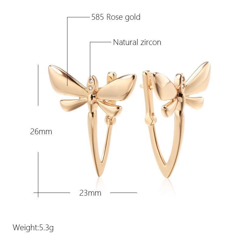 Fashion Glossy Long Drop Earrings For Women  Rose Gold Simple Dragonfly English Earrings Bride Wedding Daily Jewelry