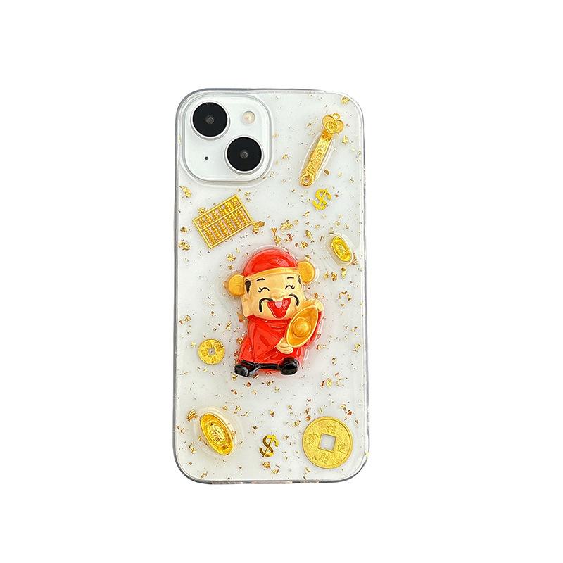 New Year's Money Tree God of Wealth Mobile Phone Case for Apple 16 Promax Transparent Glue for IPhone 17 Yuan Bao Qian