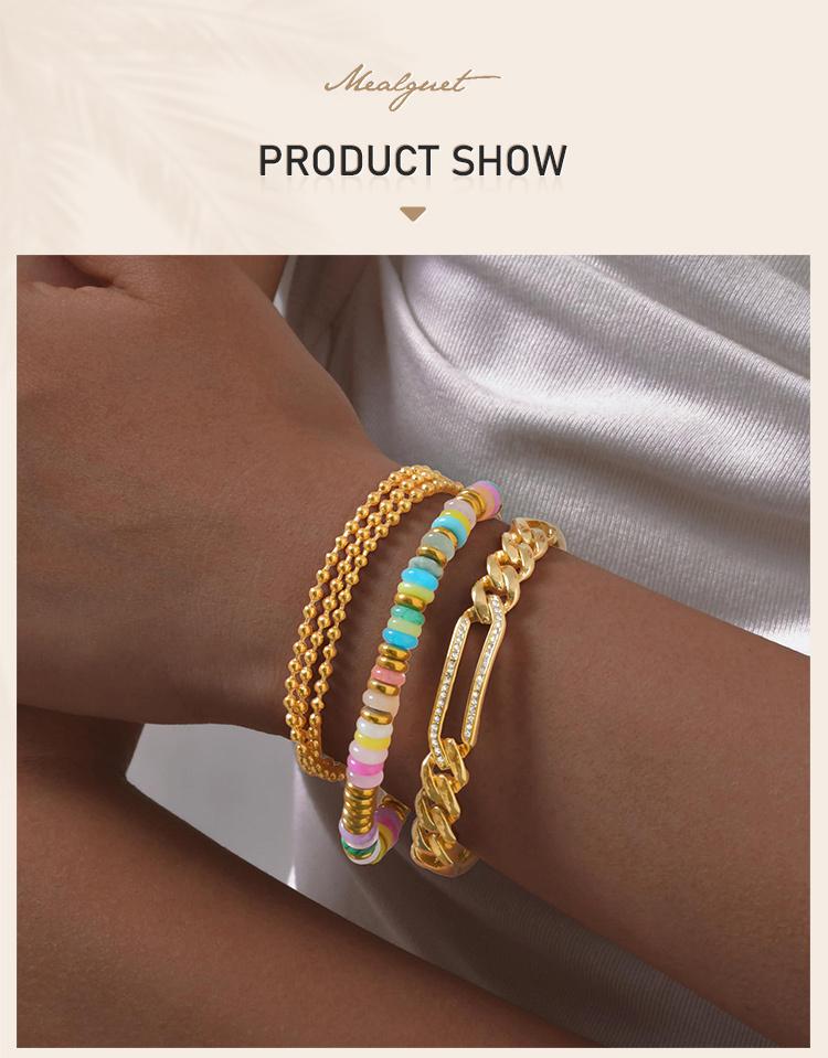 Waterproof Stainless Steel Bracelet, Gold Plated Layered Link Bangle for Women Handmade Wrist Jewely