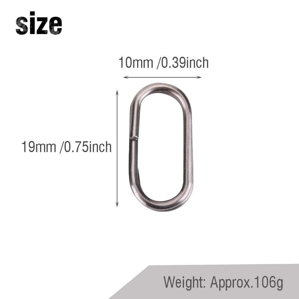 100Pcs Stainless Steel Oval Split Rings Swivel Snap Fishing Tackle Connector(10x19mm)