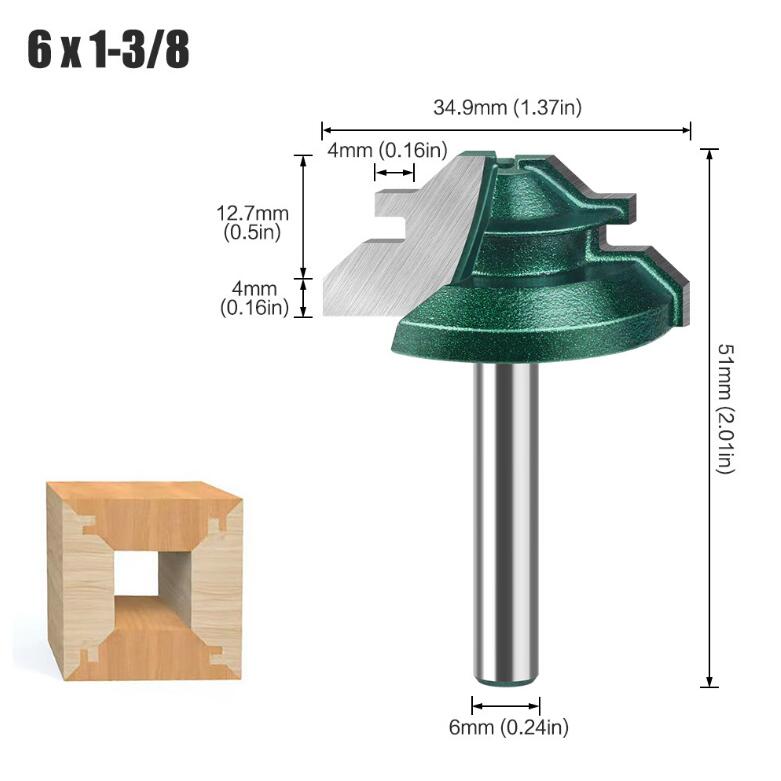 45-Grad-Gehrungsfräser, 1/4 Zoll, 6 mm Schaft, Zapfenfräser, Werkzeug zum Bohren und Fräsen für Holz, Hartmetalllegierung