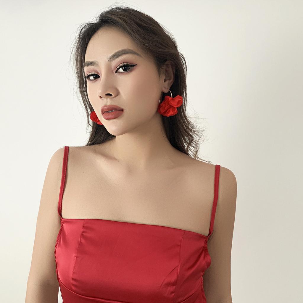 Holiday wind flower rose flower earrings, colorful fringed fabric flower earrings, accessories