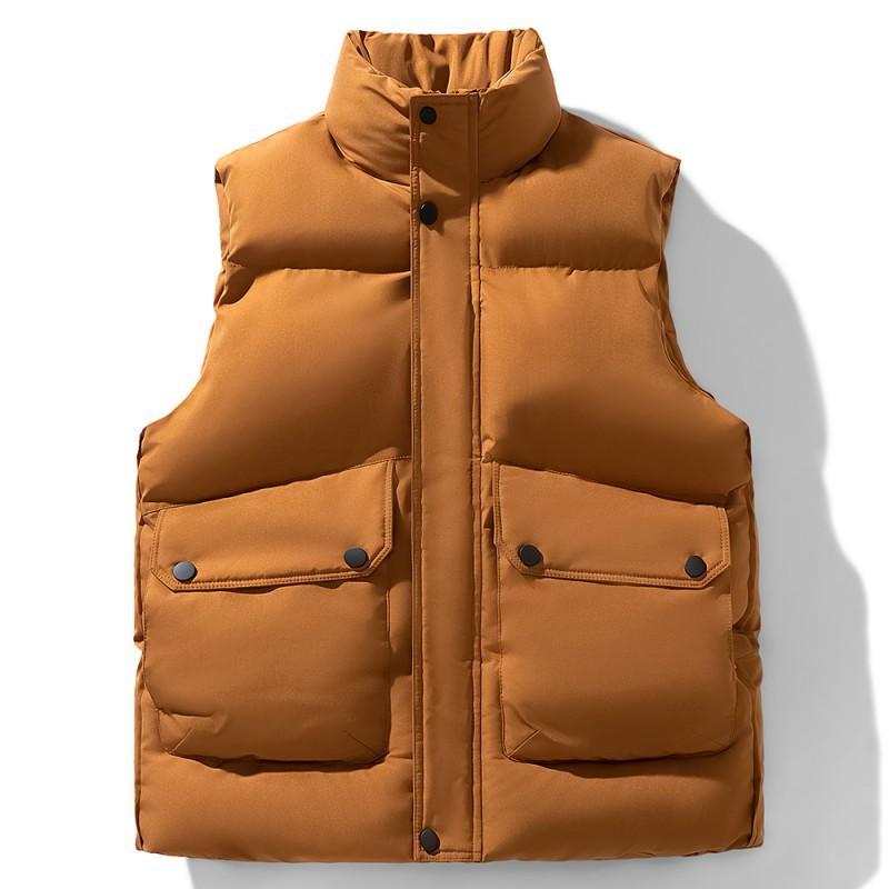 Mens Cotton Puffer Vest Winter Warmth Casual Sleeveless Jacket Solid Color Loose Fit Daily Wear