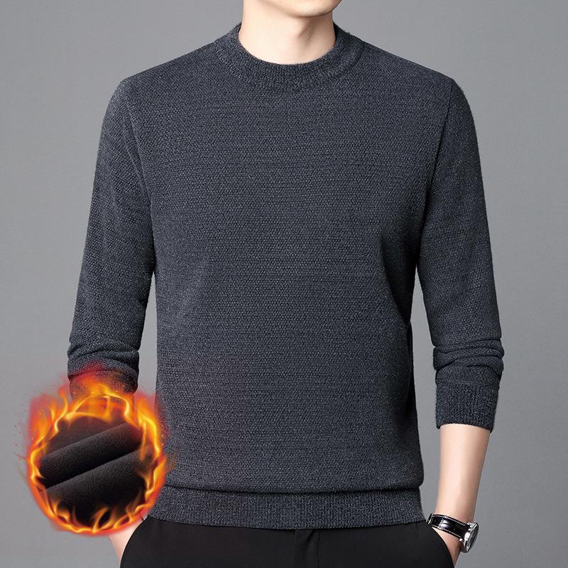

2025 Autumn/Winter Men s High-Quality Velvet-Lined Round Neck Knit Sweater XXL сірий колір