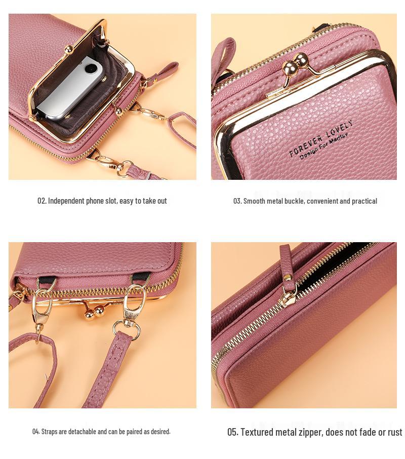 2022 Lychee Grain Solid Color Crossbody Shoulder Bag for Women - Korean Fashion Mobile Phone and Wallet Holder