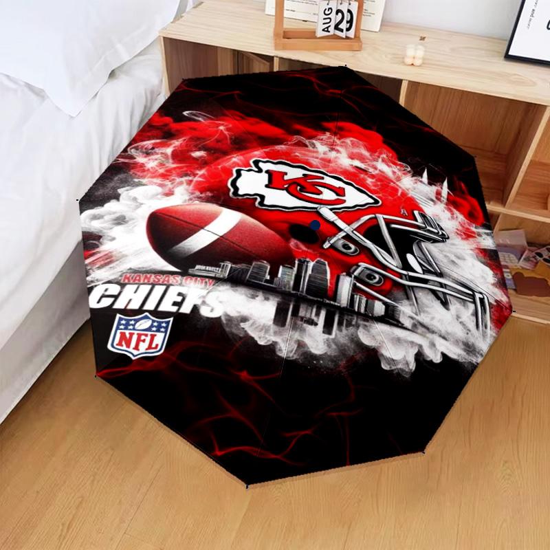 Kansas City Chiefs Logo Umbrella Folding Umbrella, Automatic Umbrella 8-Frame for Travel, Camping Use Gift for Halloween Christmas